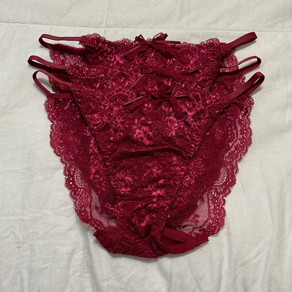 Three Pair Maroon Lace Panties, XS - Picture 1 of 3